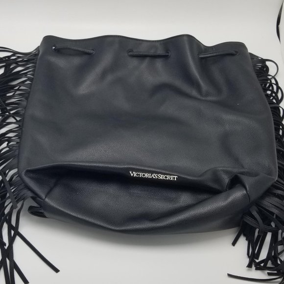 Victoria Secret Black Fringe Backpack Purse - Picture 1 of 6